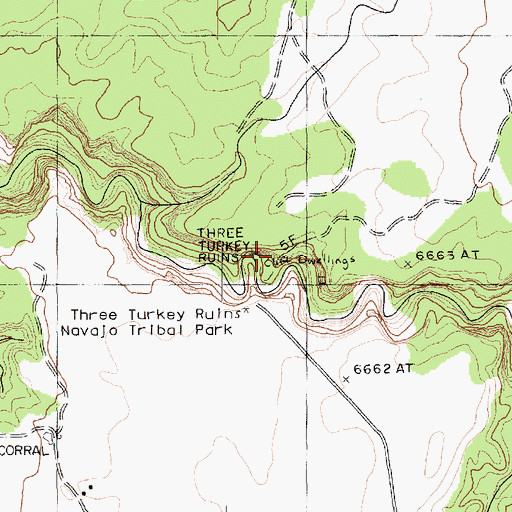 Topographic Map of Three Turkey Ruins, AZ