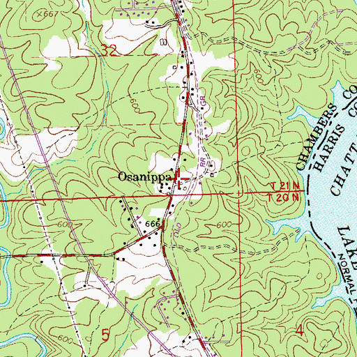 Topographic Map of Osanippa, AL