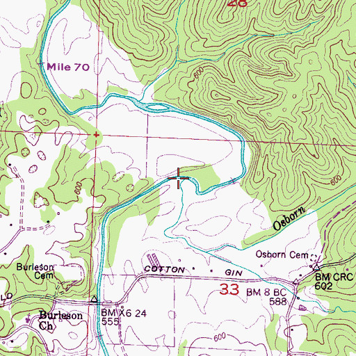 Topographic Map of Osborn Branch, AL