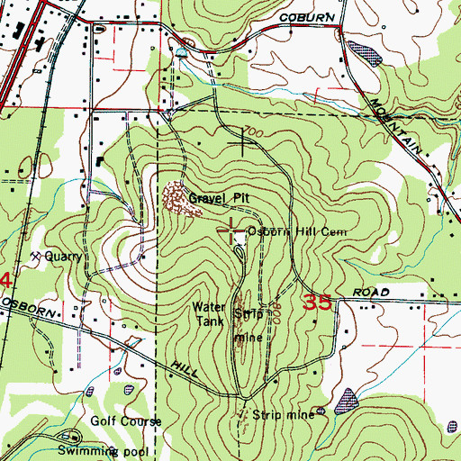Topographic Map of Osborn Hill Cemetery, AL
