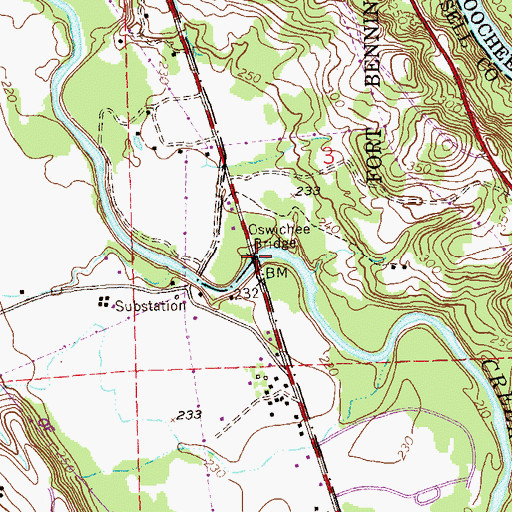 Topographic Map of Oswichee Bridge, AL