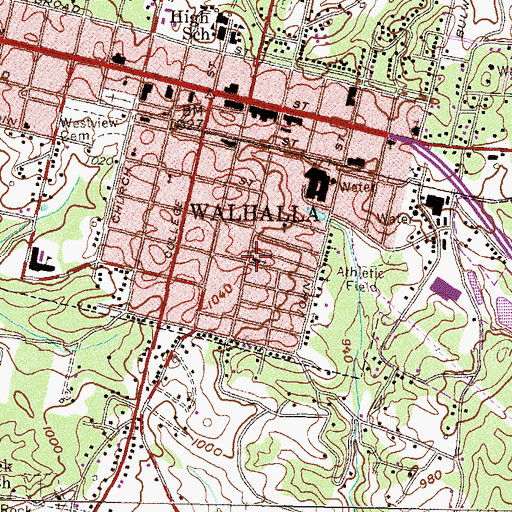 Topographic Map of Walhalla Wesleyan Methodist Church, SC