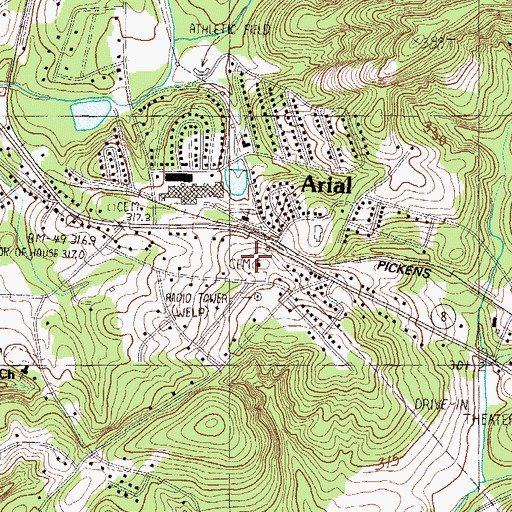 Topographic Map of Arial Baptist Church, SC