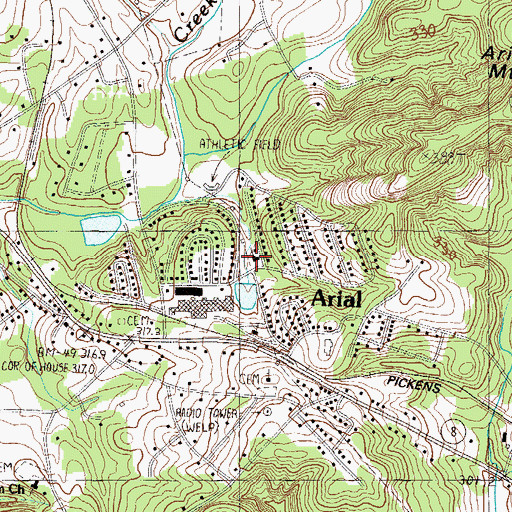 Topographic Map of Arial Church of God, SC