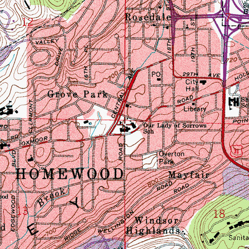 Topographic Map of Our Lady of Sorrows School, AL