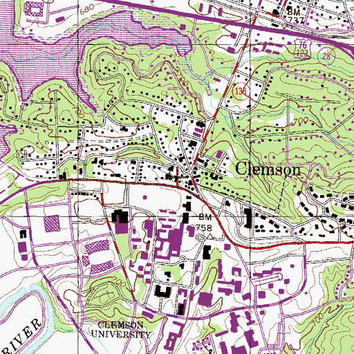 Topographic Map of Clemson United Methodist Church, SC