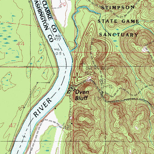 Topographic Map of Oven Bluff, AL