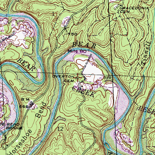 Topographic Map of Overton Cemetery, AL