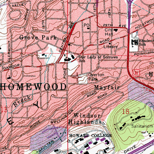 Topographic Map of Overton Park, AL
