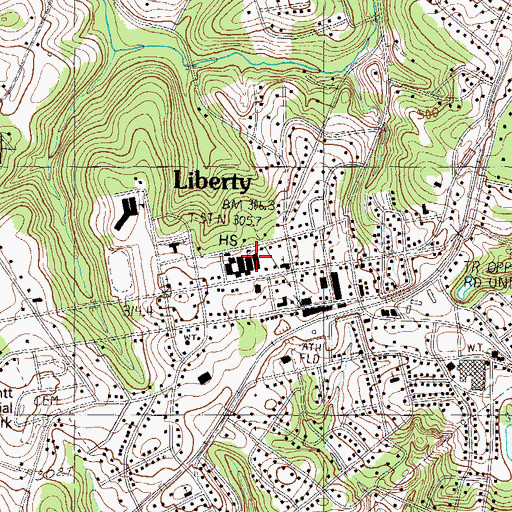 Topographic Map of Liberty High School, SC
