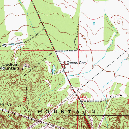 Topographic Map of Owens Cemetery, AL