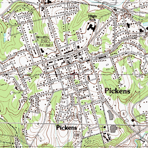Topographic Map of Old Pickens Jail, SC