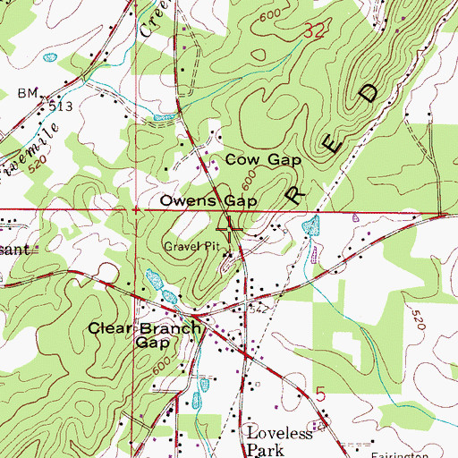 Topographic Map of Owens Gap, AL