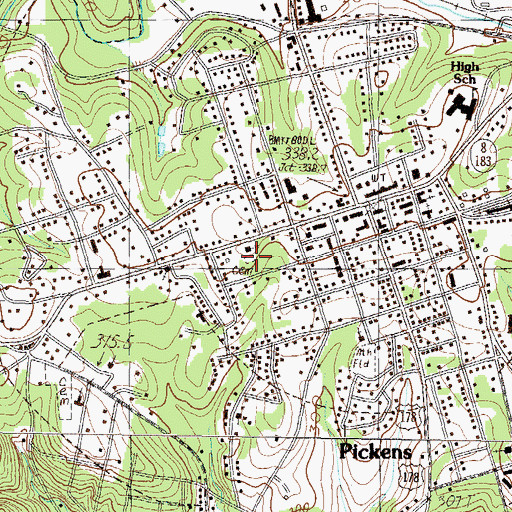Topographic Map of Pickens Cemetery, SC