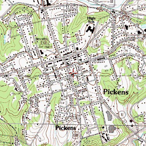 Topographic Map of Pickens City Hall, SC