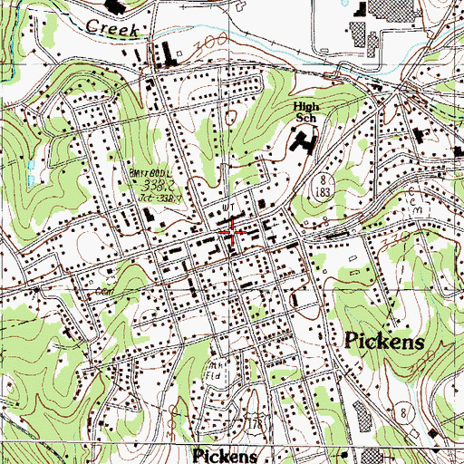 Topographic Map of Pickens County Courthouse, SC