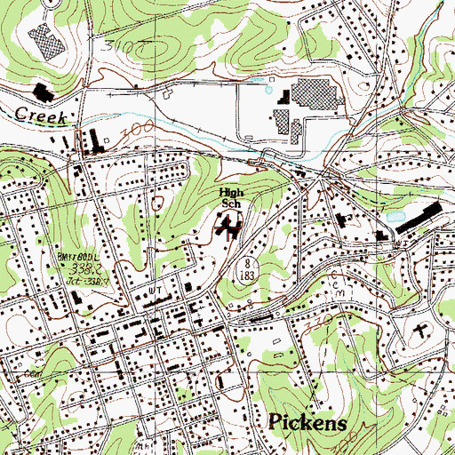Topographic Map of Pickens Senior High School, SC