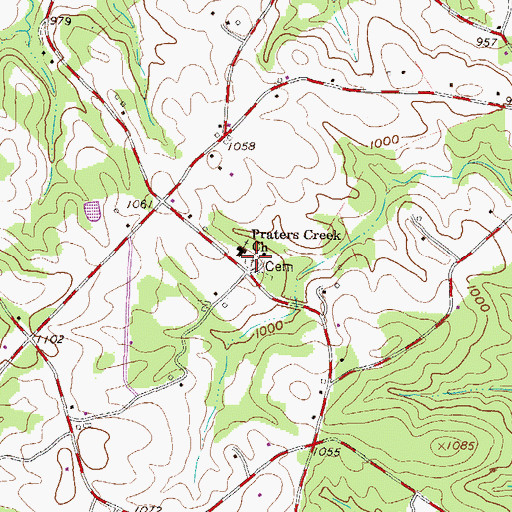 Topographic Map of Praters Creek Cemetery, SC
