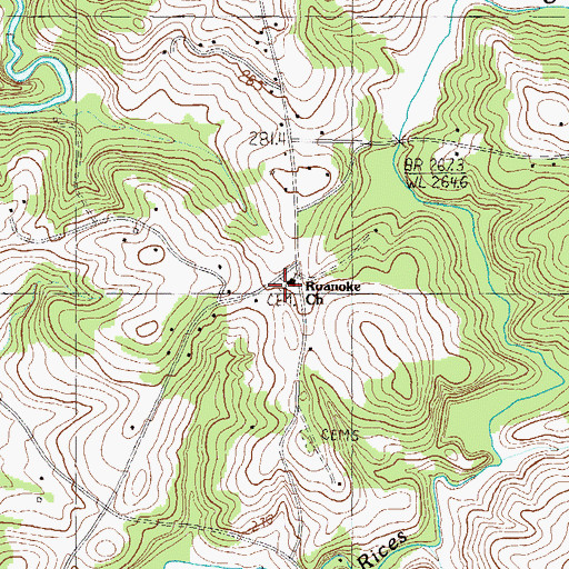 Topographic Map of Roanoke Cemetery, SC