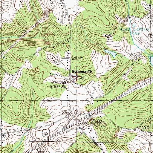 Topographic Map of Ruhamah Cemetery, SC