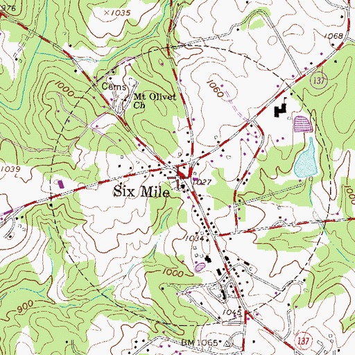 Topographic Map of Six Mile Cemetery, SC