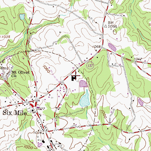 Topographic Map of Six Mile Elementary School, SC
