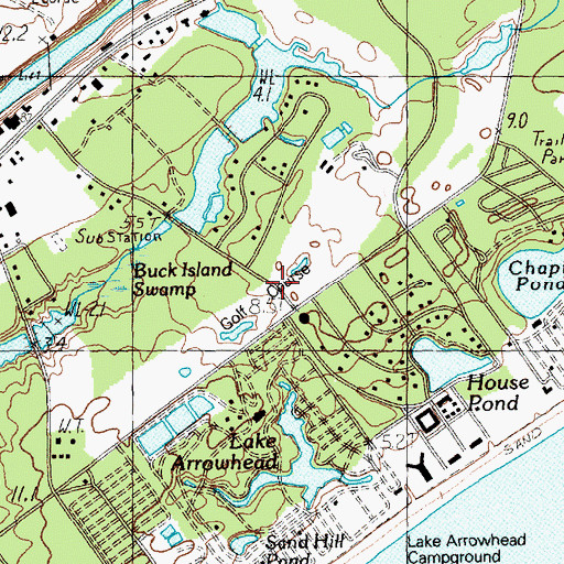 Topographic Map of Arcadian Shores Golf Links, SC