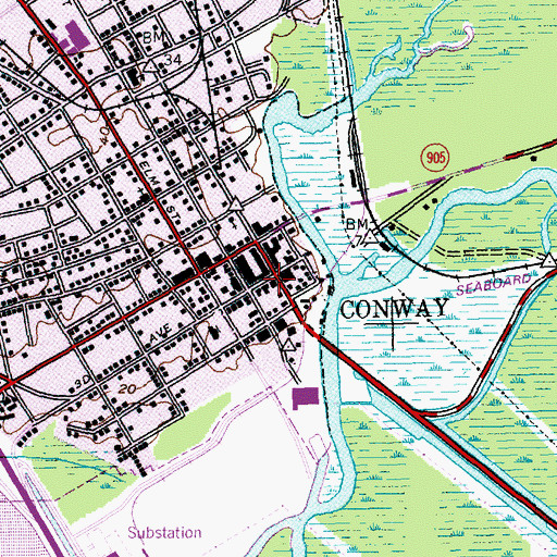 Topographic Map of Conway City Hall, SC