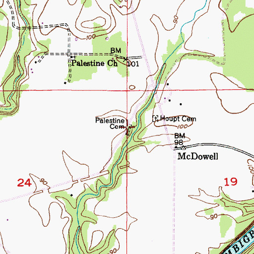 Topographic Map of Palestine Cemetery, AL