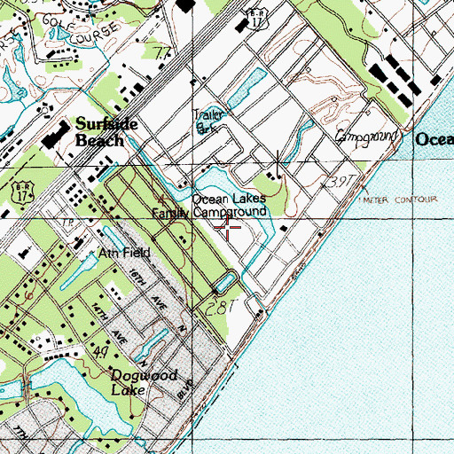 Topographic Map of Ocean Lakes Family Campground, SC