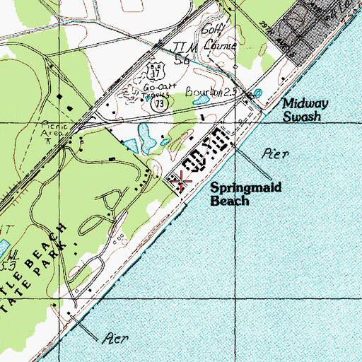 Topographic Map of Pebble Beach, SC