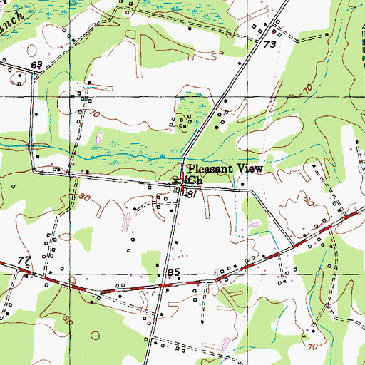 Topographic Map of Pleasant View Cemetery, SC