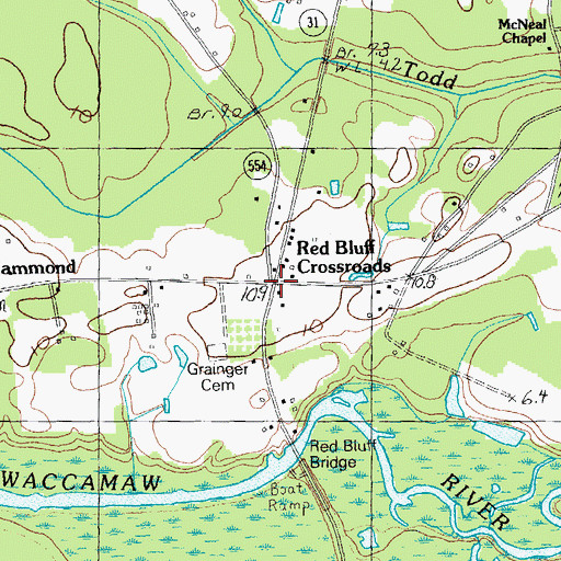 Topographic Map of Red Bluff Crossroads, SC