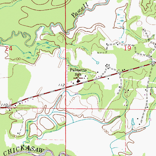 Topographic Map of Palmetto School, AL