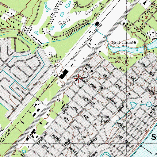 Topographic Map of Surfside Beach Town Hall, SC
