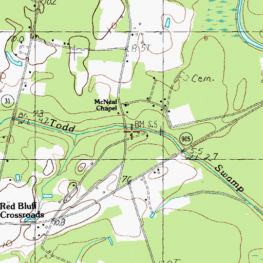 Topographic Map of Todd Swamp School (historical), SC