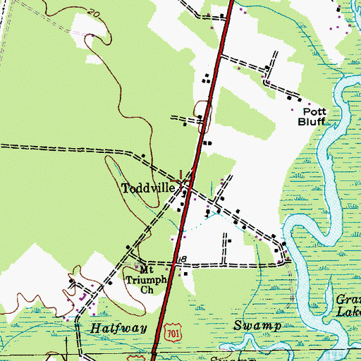 Topographic Map of Toddville Church (historical), SC