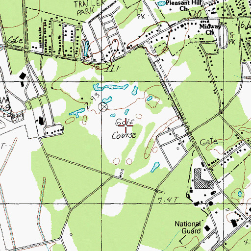 Topographic Map of Whispering Pines Golf Course, SC