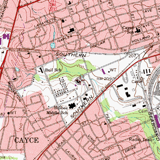 Topographic Map of Cayce City Hall, SC