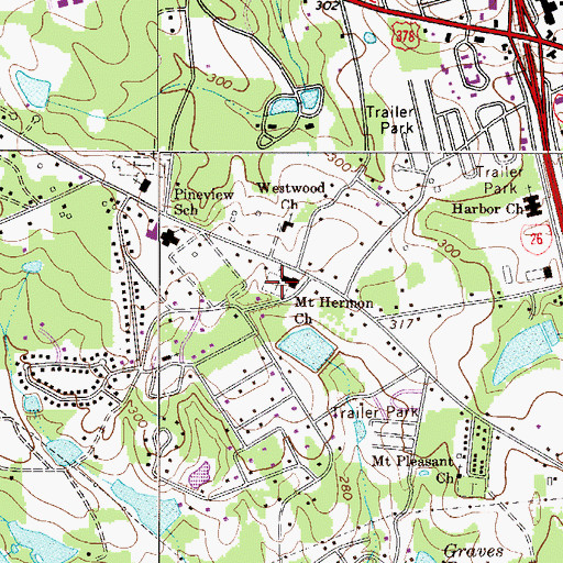 Topographic Map of Mount Hermon Cemetery, SC