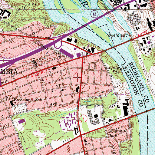 Topographic Map of New Brookland Historic District, SC