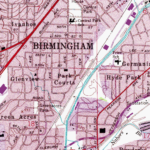Topographic Map of Park Courts, AL