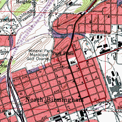Topographic Map of Park Place, AL