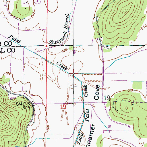 Topographic Map of Parkell Creek, AL