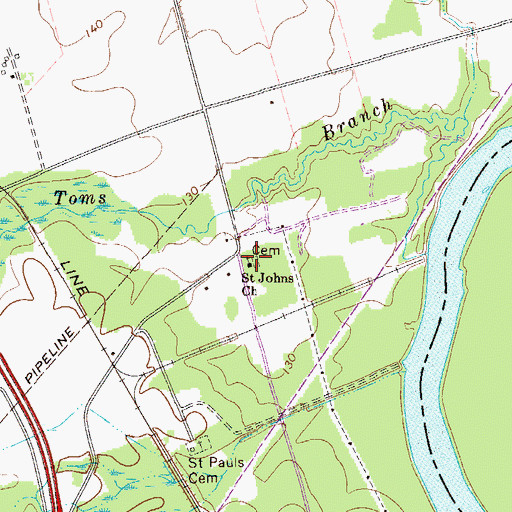 Topographic Map of Saint Johns Cemetery, SC