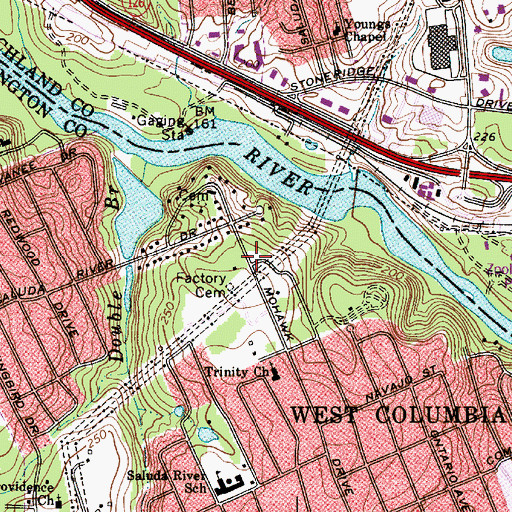Topographic Map of Saluda Factory Historic District, SC