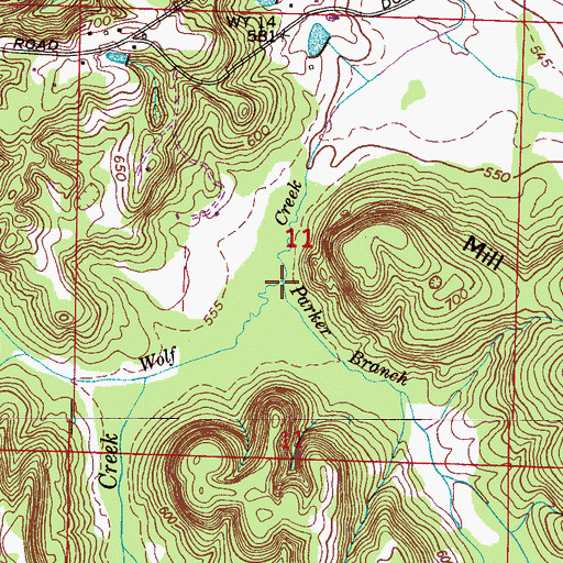 Topographic Map of Parker Branch, AL