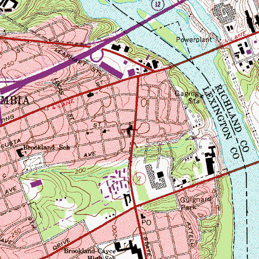 Topographic Map of West Columbia Baptist Church, SC