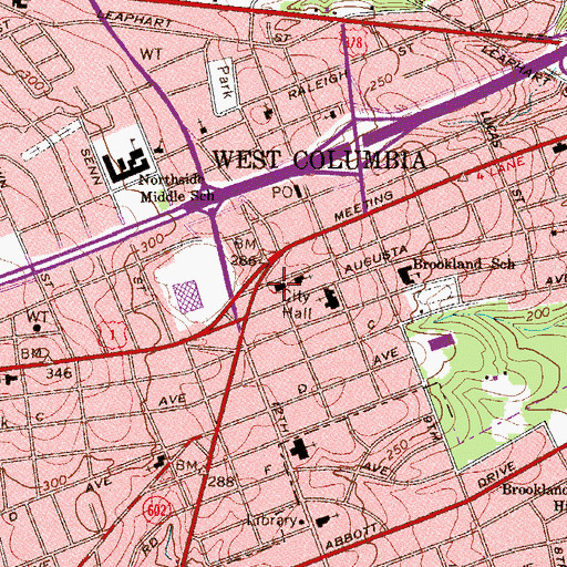 Topographic Map of West Columbia City Hall, SC