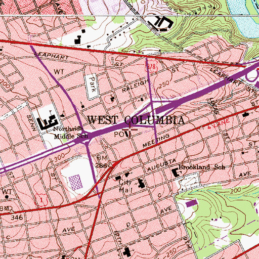 Topographic Map of West Columbia Post Office, SC